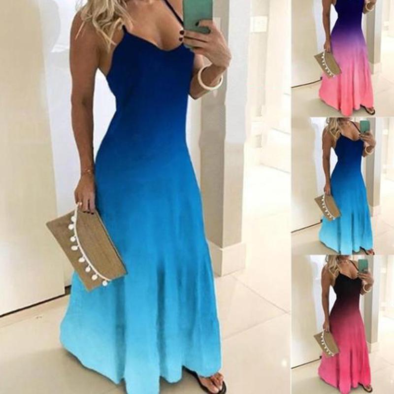 Buy Women Sleeveless Maxi Beach Dress V Neck Print Dress Party Evening