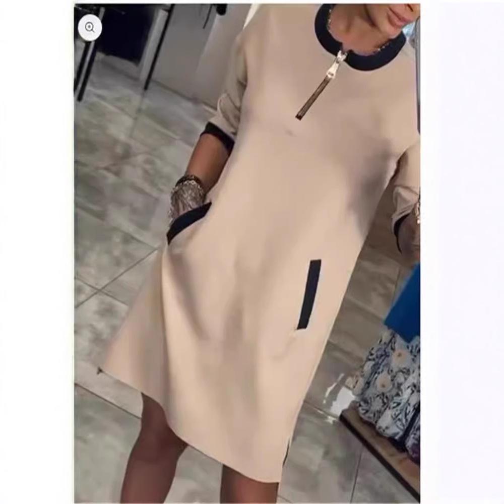 

V-Neck Zipper Seven-Sleeve Casual Dress 3XL