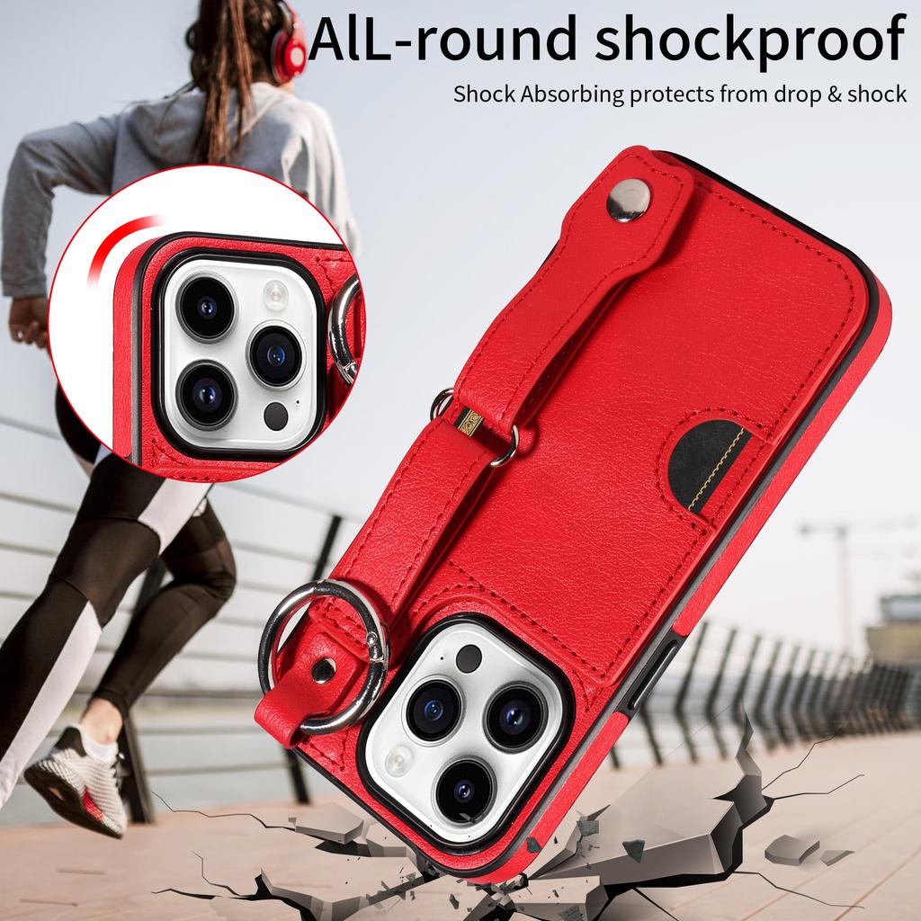 Etui na telefon ze skóry PU z kieszeniami na karty, z pierścieniem na palec i klamrą do paska na nadgarstek do iPhone'a XS, XR, XS Max, iPhone'a 7,8,7Plus,11,11Pro,11Pro,12,13,14,15...