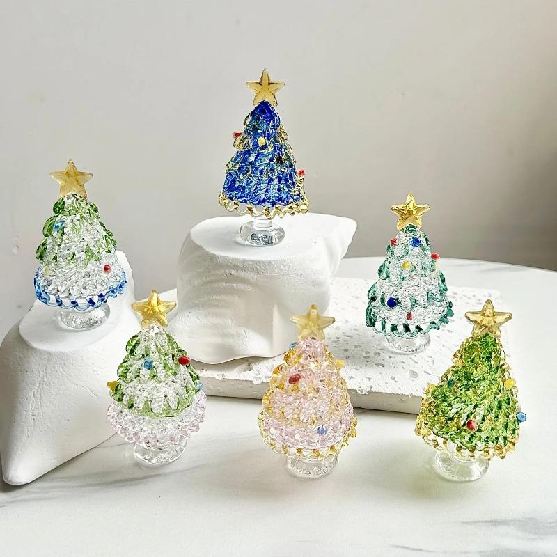 Handmade Colorful Christmas Tree Ornaments Glass Christmas Tree Decorations Christmas Tree Holiday Table DIY Decorations Gifts