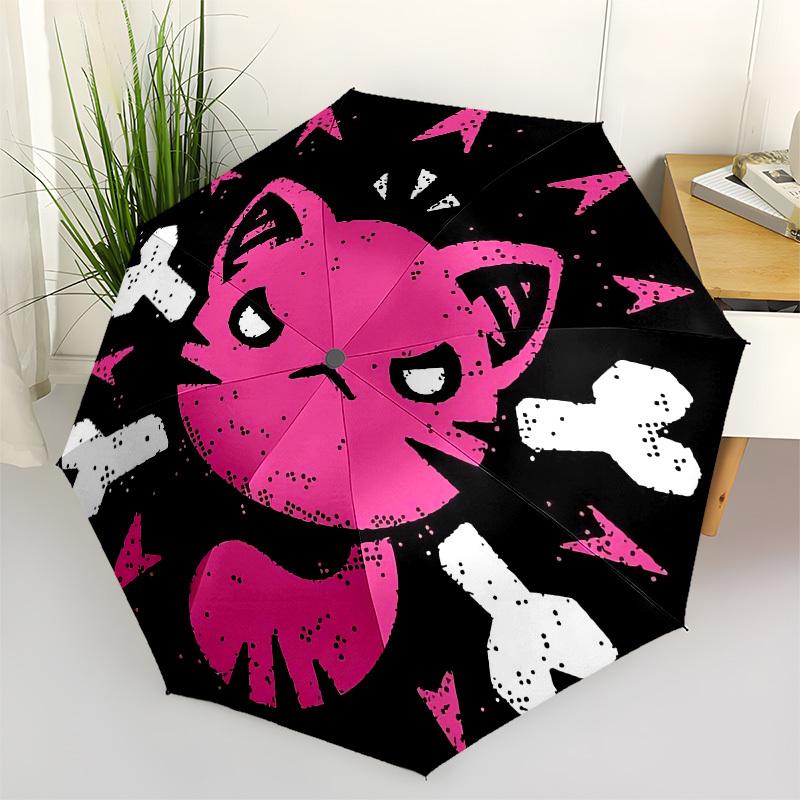 1pc Pink Cat with Bones Umbrella with Plastic Handle,Compact & Stylish,Cartoon Pattern,Outdoor UmbrellaPT279