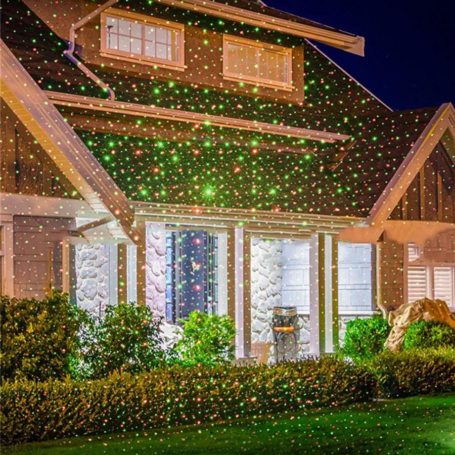 Moving Full Sky Star Laser Projector Lamp Outdoor Garden Landscape Lighting Red&Green Christmas Party LED Stage Light