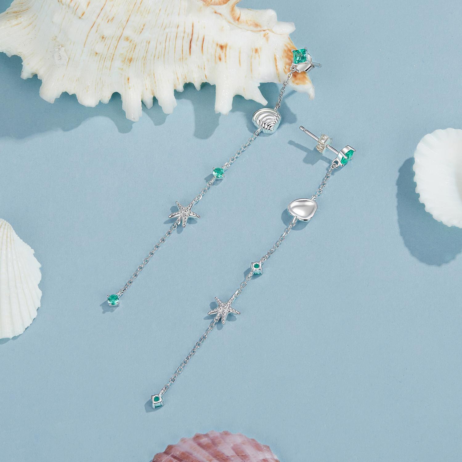 

Серьги серии Ocean, зеленая морская звезда, океан, серьги-гвоздики, длинные кисточки, женские серьги из серебра 925 пробы зелёный