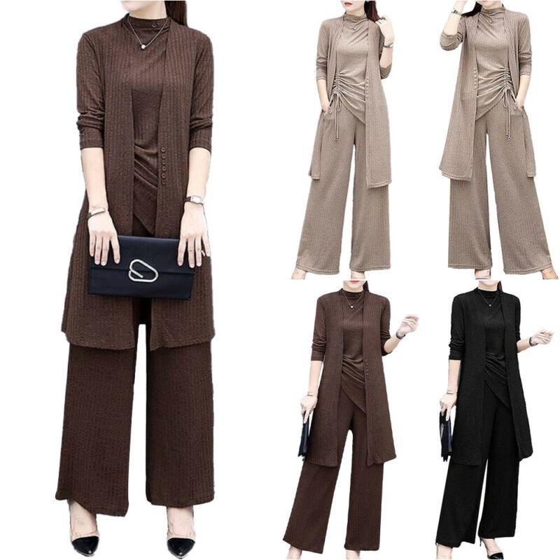 3 PCS Traje Mujer Chaleco color sucio Chaqueta larga Pierna ancha Pantalones  Chándales Set Damas Suelto Loungewear Abrigo Tops Pantalones Traje comprar  a buen precio — entrega gratuita, reseñas reales con fotos — Joom