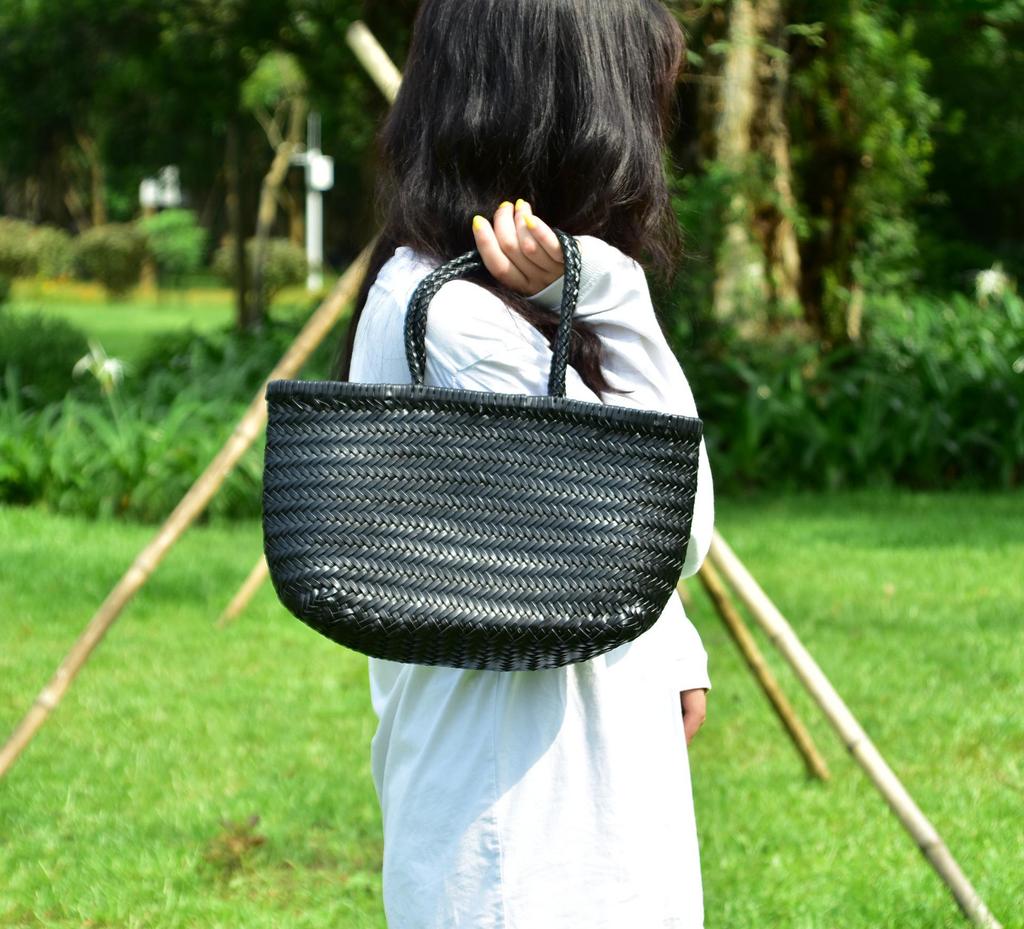 Dragon Diffusion Women's Genuine Leather Woven French Basket Bag