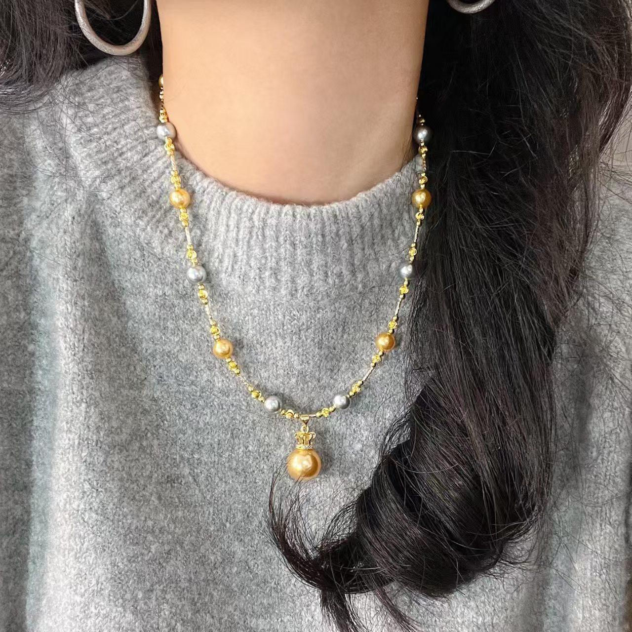 Design Sense Maillard Style Artificial Crystal Pearl Necklace Pendant Sweater Chain