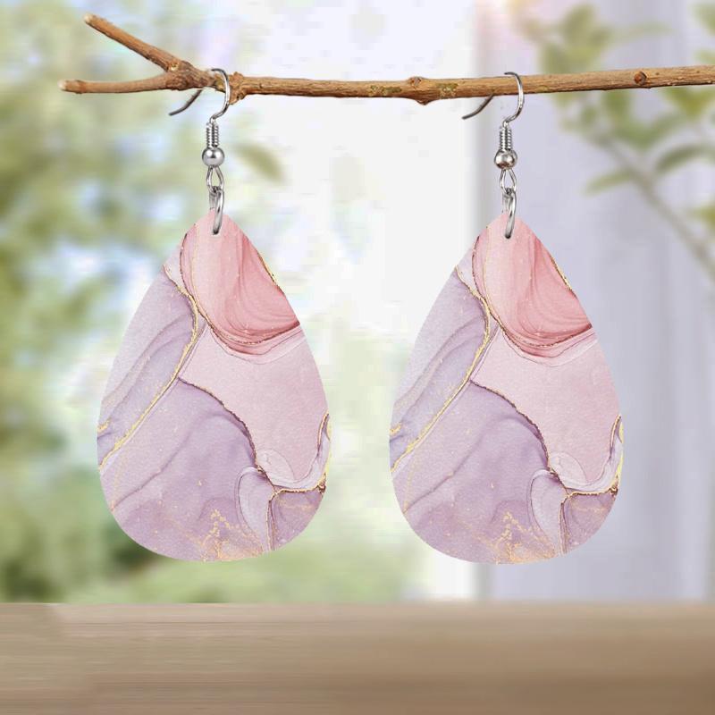Colorful Marble Pattern PU Leather Earrings For Women Creative Fashion Teardrop Earrings Double-Sided Printing
