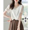 Demana Elegant Lace-Effect Knit Short Sleeve T-shirt