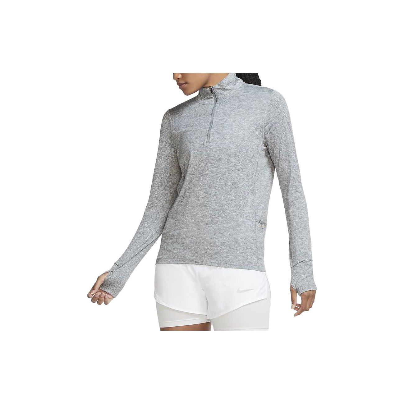 

Nike Однотонная футболка с логотипом, на молнии до середины груди, с высоким воротником и длинными рукавами, женский топ, дымчато-серый CU3220-084 S