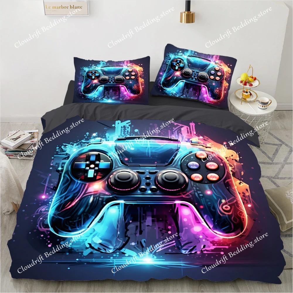 Nenon Game Joystick Bedding Set Retro Gamer ComforterQuilt Cover Set Digital Duvet Cover Set Black Gamepad Gaming