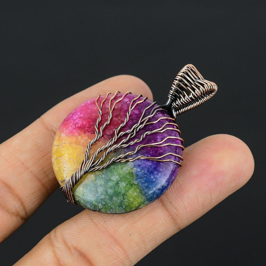 Tree Of Life Rainbow Solar Quartz 999 Copper Wire Wrapped Pendant, Handmade Gemstone Pendant Jewelry, Gifts For Wife Brand New Pendant