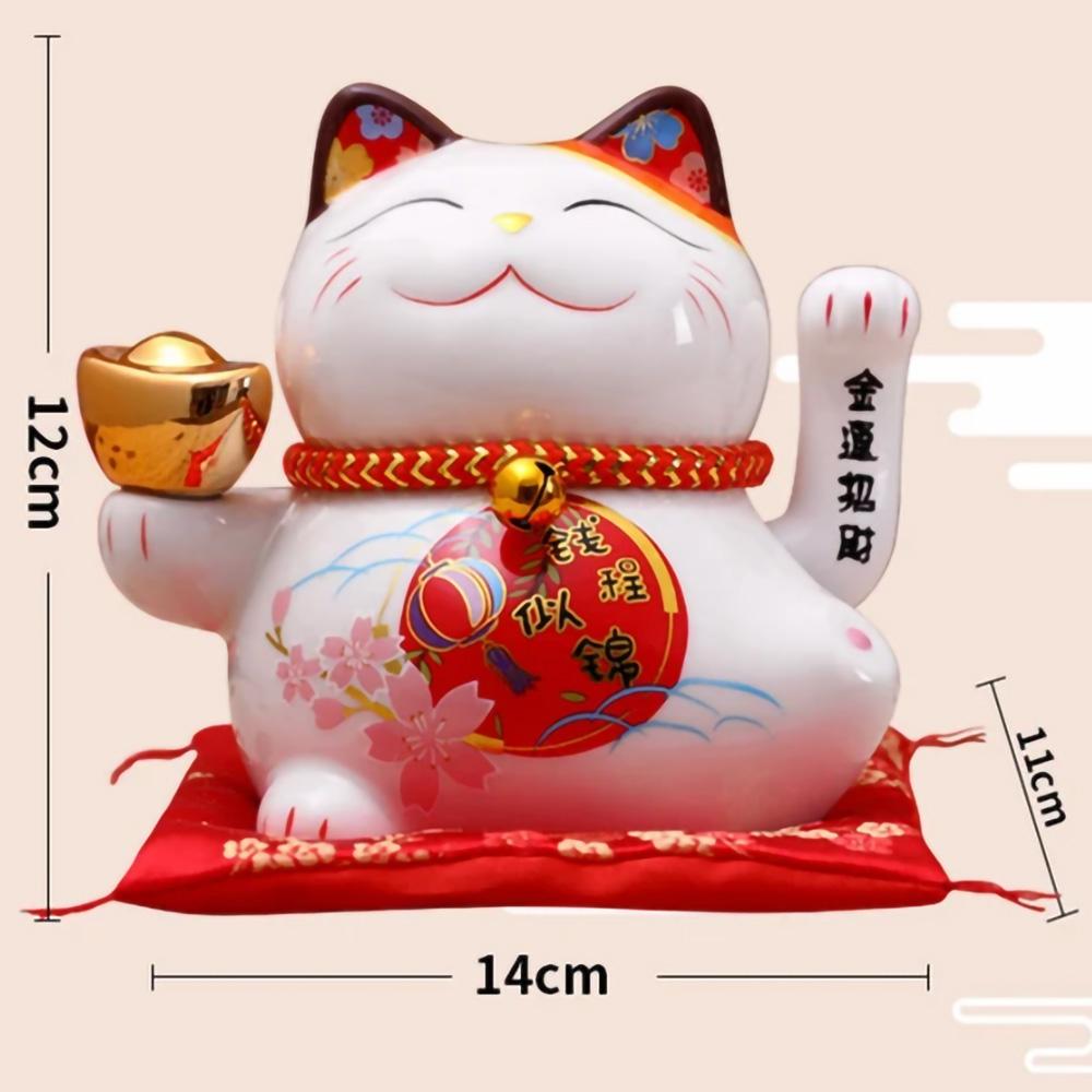 Beckoning Cat Ceramic With Gift Box Waving Hand Lucky Cat Battery Powered Maneki Neko Best Gift Home Decoration Fortune Lucky