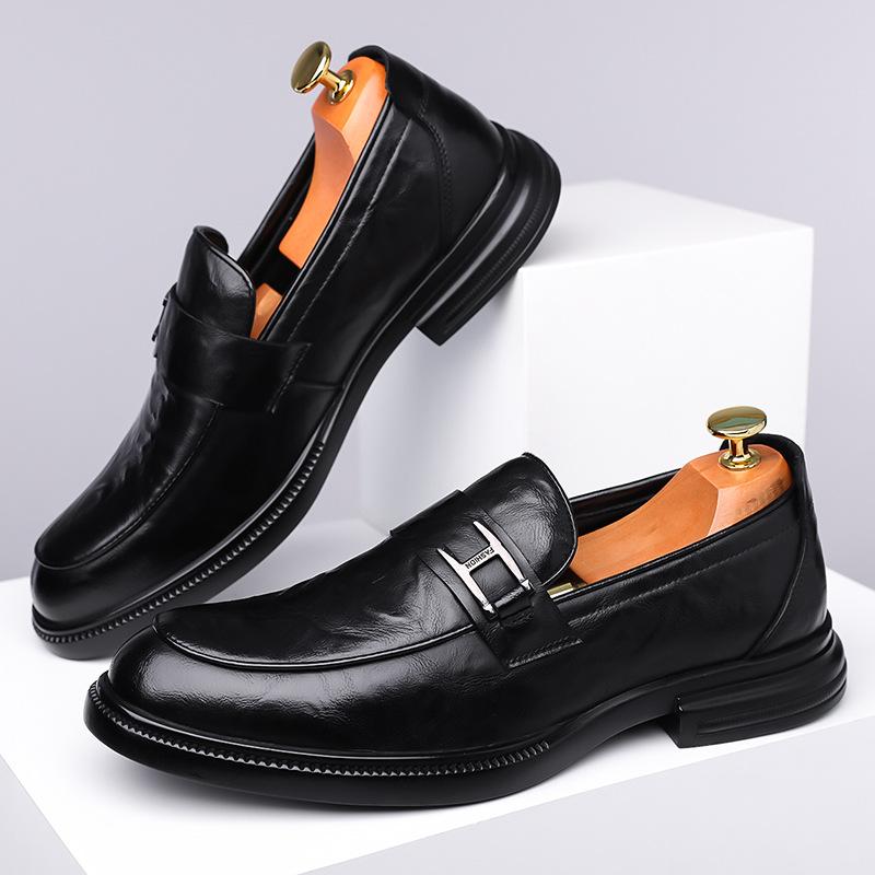 Fashion British Leather Slip-on Business Dress Shoes for Men Fashion New Soft-soled Men‘s Loafers Designer Increase Male Wedding Shoes