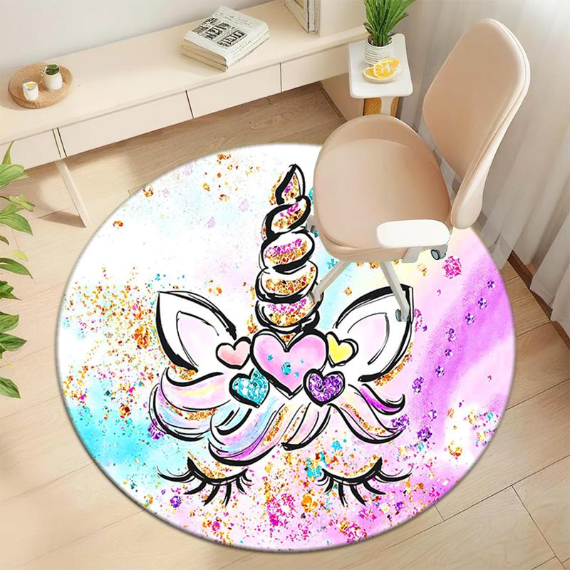 1Pc Cute Unicorn Circular Print Rug - Home Decoration Carpet For Living Room Bedroom Flooring Computer Chair Area Rug