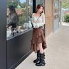 Korean ins~ Amber Soft Leather Wasteland Wind Pile Boots Women's Belt Buckle Height Increasing Skinny Medium Boots Pant Tube Boots