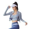 Sportjacka, kort läckande navel för kvinnor, tunn vår Yogatopp, löpning Snabbtorkande, långärmade, sexiga träningskläder
