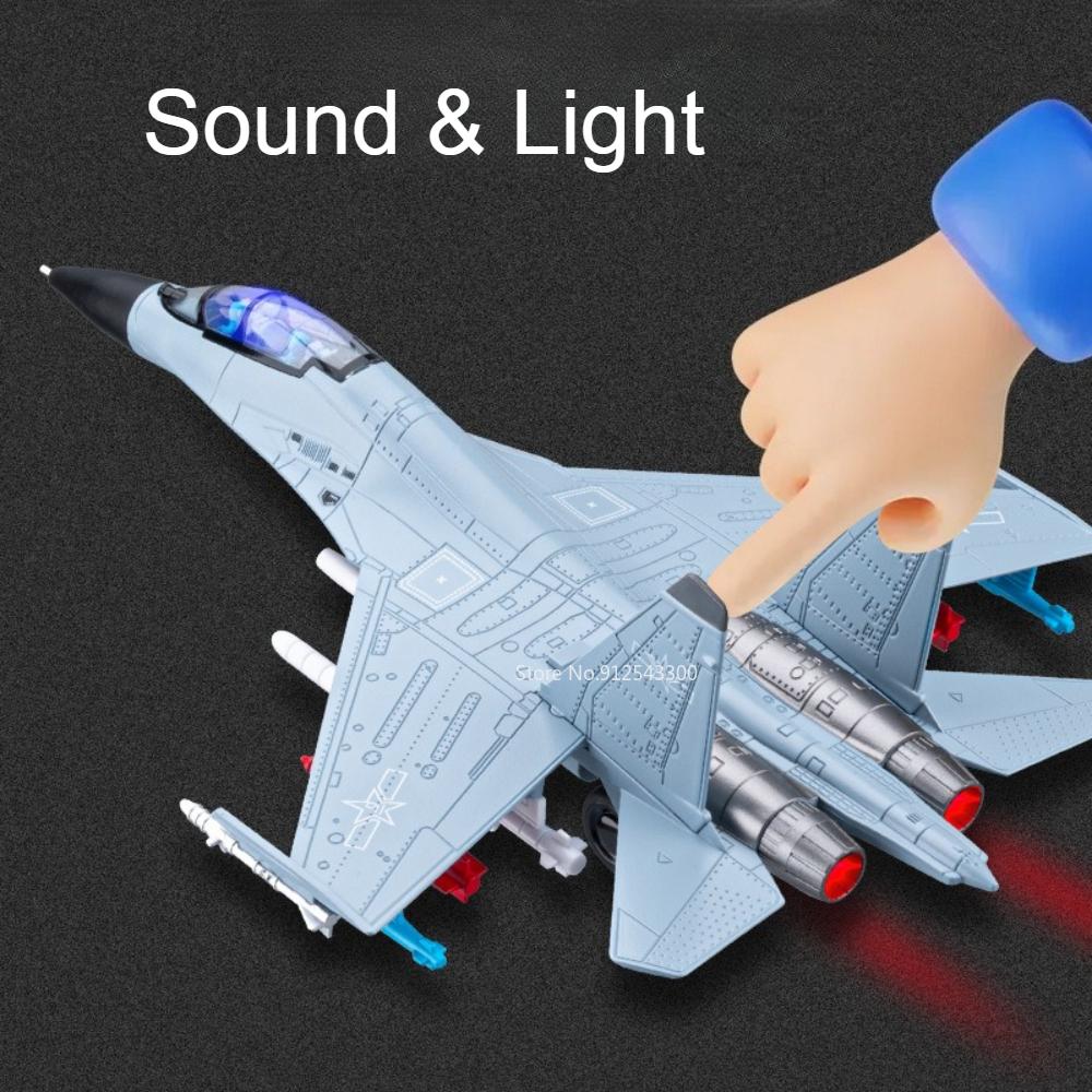 1:81 J-16 Fighter Model Toy Alloy Diecast Music Light Pull Back Launchable Missile Military Airplane Models for Boys Gifts