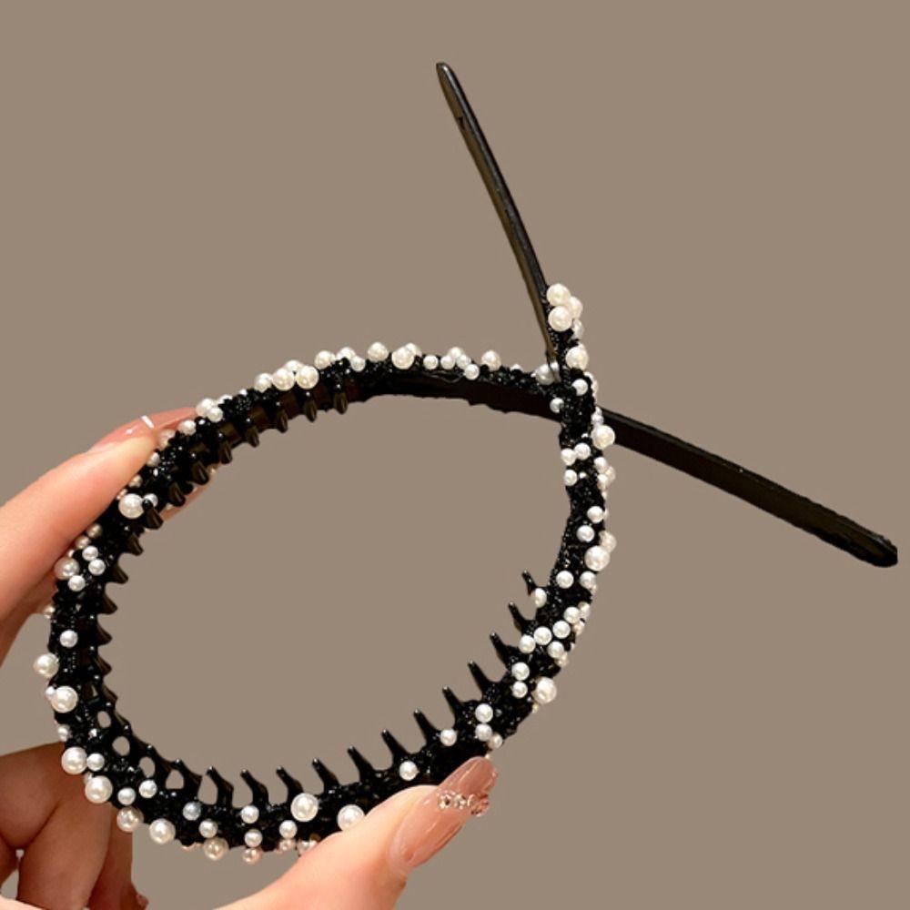 Pearl Crystal Teeth Headband Sweet Face Wash Hair Hoop Rhinestones Antislip Hairband Makeup