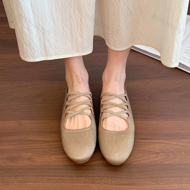 Fashion Elegant Square Head Cross Strap Shallow Mouth Mary Jane Shoes for Women Autumn 2025 New Comfortable Versatile Flat Ballet Shoes