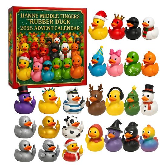 Funny French Bulldog Middle Finger Rubber Duck Advent Calendar 24 Christmas Countdown Box for Tree Decor Festive Bath Toy Gift for Kids Adults