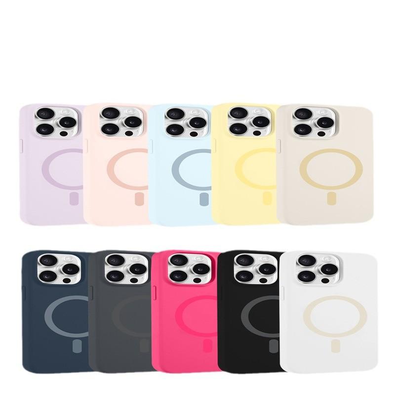 Applicable to iPhone16PROMAX liquid silicone magnetic charging large hole lens Apple 15/14 anti-drop solid color E