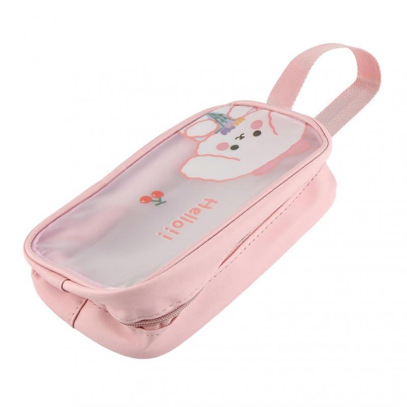 Clear Travel Bag Cherry Puppy Frosted Translucent Waterproof PVC Toiletry Bag Pouch for Washing