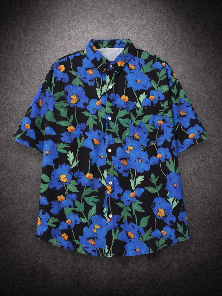 Oversized Loose Short Sleeve Flower Print Hawaii Beach Summer Men Shirt Student Couples Fashion Casual Mens Clothing
