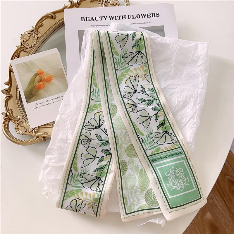 Green Flower Gift Box Silk Scarf Tie Bag Ribbon for Women, Non-Slip Stretchy Headband Wrap, Yoga Skincare Gym Workout Daily Cute
