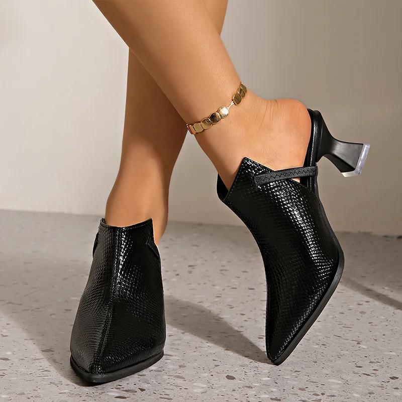 Pointed Toe Women Slippers Summer High Heels Shoes Chunky Slingback Pumps Woman Fashion Sandals 2025 Designer Female Zapatillas