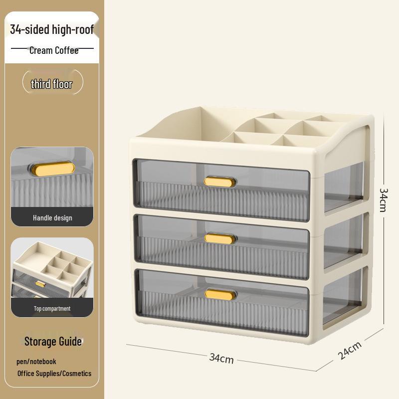 Multi-layer Desktop Organizer: Drawer-Type Storage Box for Office Supplies, Stationery, and Cosmetics