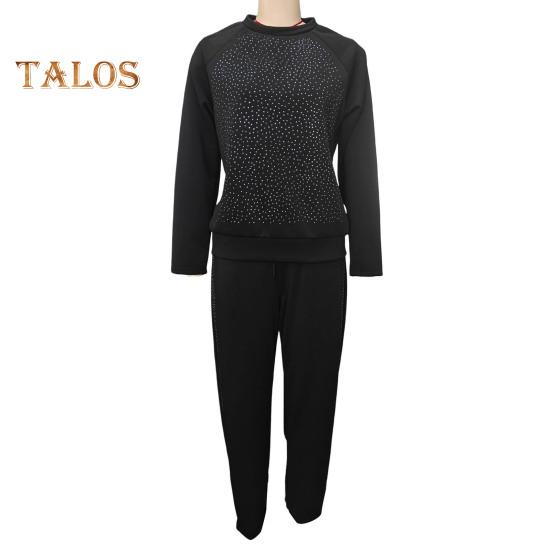 2 Teile/satz Frauen Top Hosen Anzug Strass Dekor O Hals Langen Ärmeln Patchwork Sport Sweatshirt Elastische Taille Hose Fitness Outfit Herbst frühling