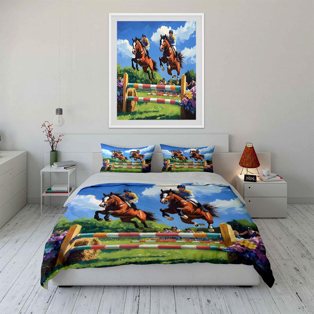 Equestrian Jumping Set For Competitions Kid'S And Adults' Bedroom Decor, Exquisite Three-Piece Bedding Set Gift