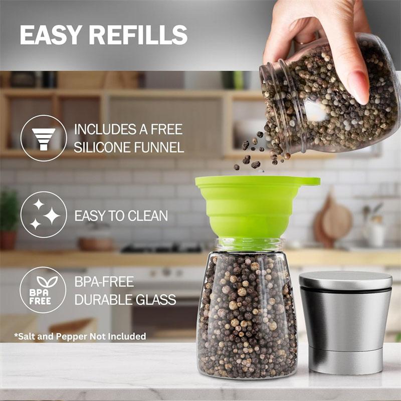 Pepper Grinder Salt Grinder Manual Salt Pepper Grinder with Funnel Set Spice Adjustable Coarseness with 5 Level Pepper Grinder