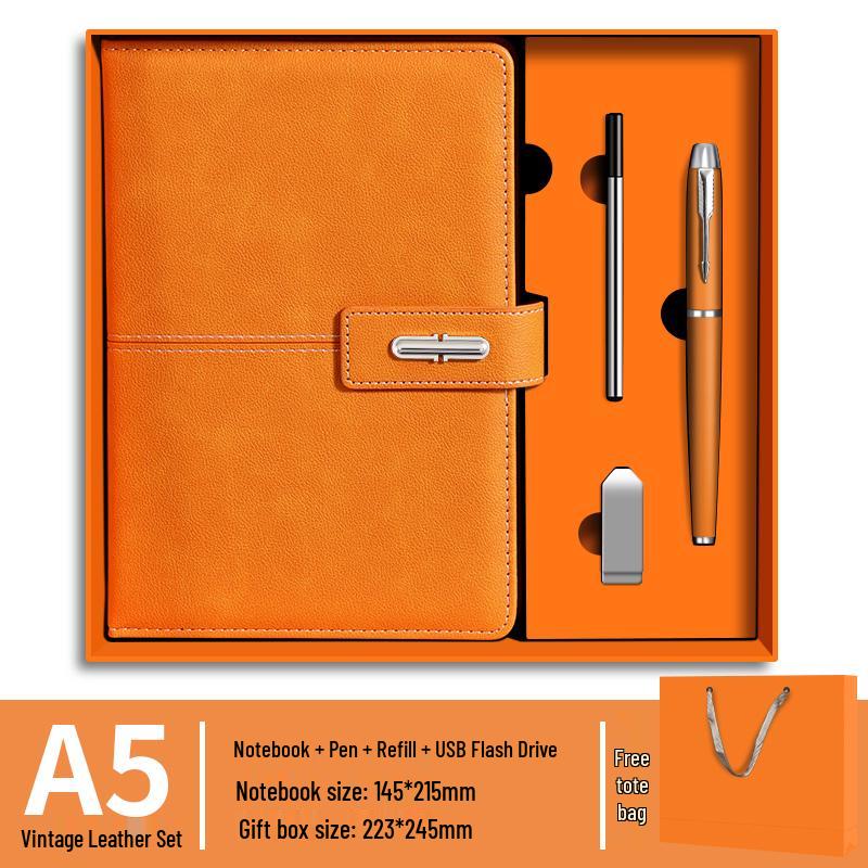 Customizable Business Notebook Gift Set with Logo: Includes Notebook, Pen, and USB Drive - Ideal for Company Meetings and Souvenirs.