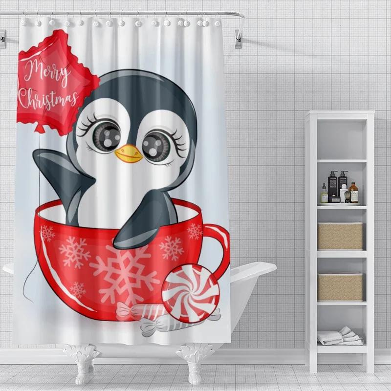 Home Decoration Shower Curtains For Bathroom Waterproof Curtain Fabric Modern Nordic Style Living Room Merry Christmas Winter