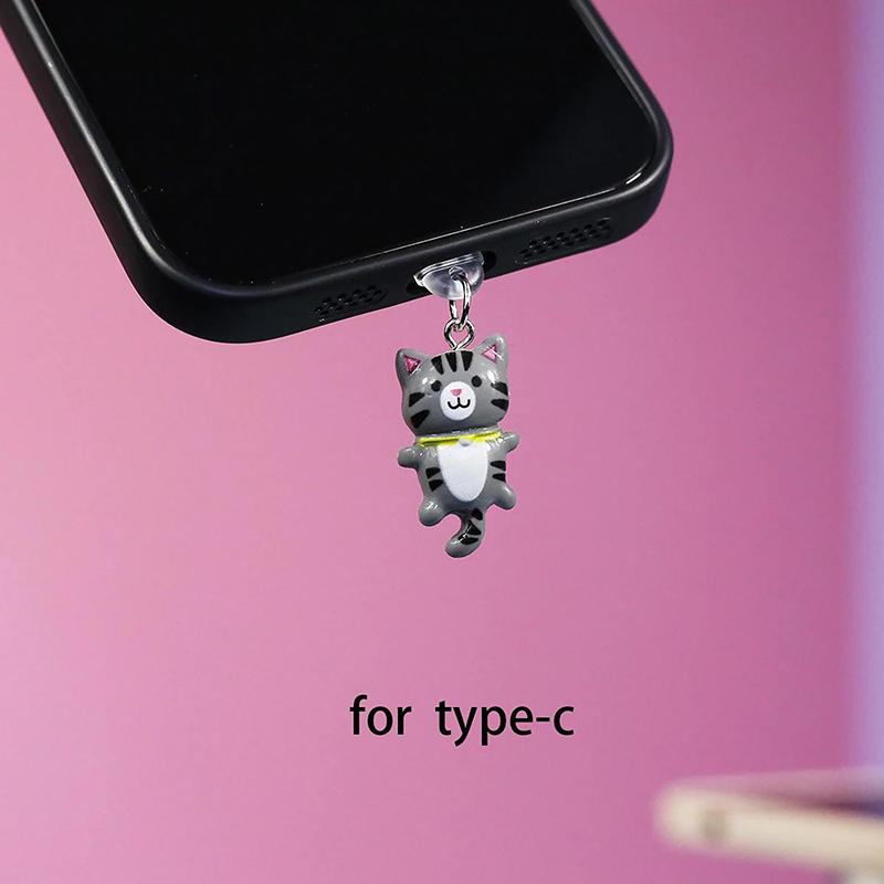 

1Pcs Cute Cartoon Cat Dust Plug Phone Lanyard Type-C Mobile Phone Dust Plugs Universal Charging Port Protectors Dustplugs