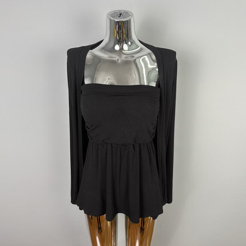 

Korean Style Slim Fit Strapless Cardigan Top for Women - Sexy, Sweet, Chic Fashion One Size чёрный