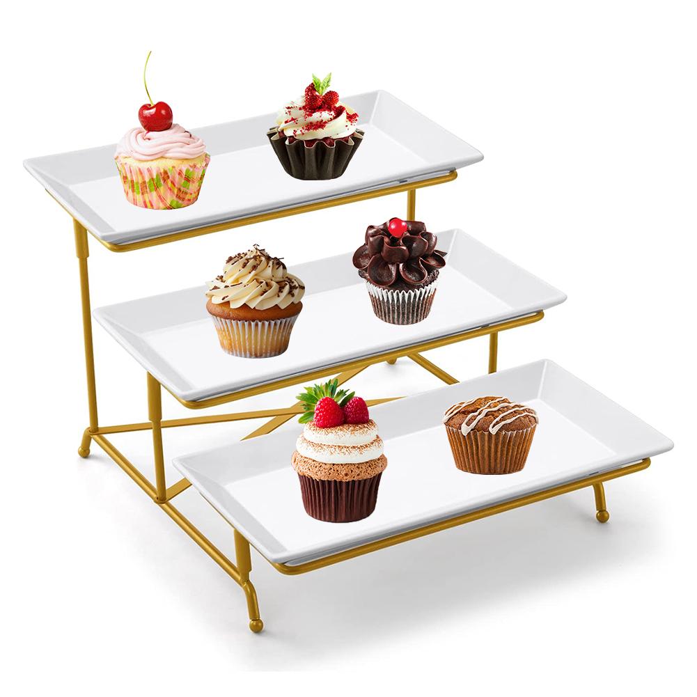 3 Tiers Serving Platters & Sturdier Rack Rectangular Serving Tray Set Display Serving Dishes for Party Entertaining Food Display