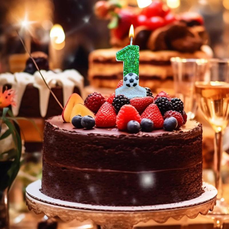 Football Children's Birthday Candles 0-9 Number Green Sparkles Birthday Soccer Ball Candle For Boy Party Soccer Fans Party Decor