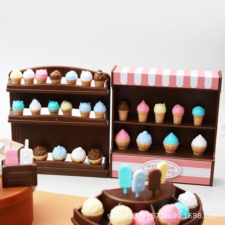 Cute Mini Ice Cream Shop Ornament Simulation Store Doll House Milk Cone Children Play House Children'S Small Toys