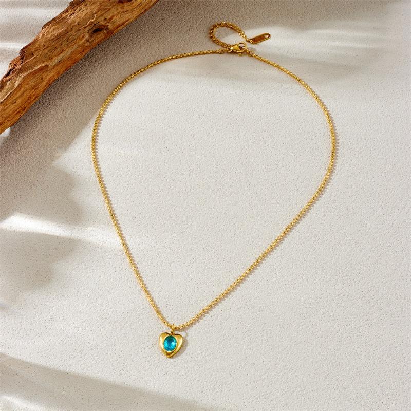 Gold Plated Ball Chain Necklace with Blue Heart Pendant Fashion Jewelry for Women золотой