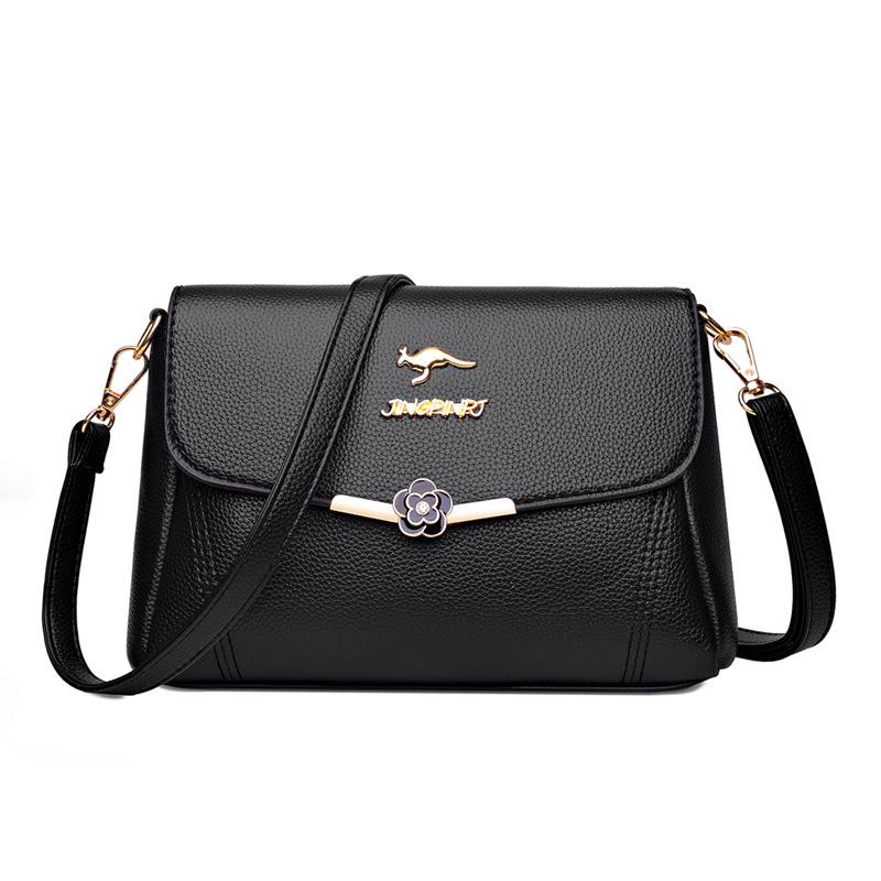 

Женская сумка кроссбоди из натуральной кожи с текстурой - Мягкая, стильная и универсальная наплечная сумка 24x8x15cm чёрный