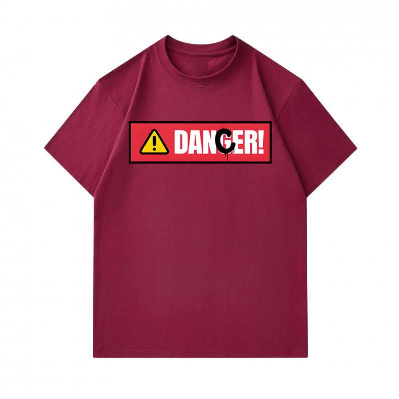 Men's 100% Cotton Crew Neck Short Sleeve T-Shirt, Casual Danger Warning Sign Printed Breathable Soft Summer Basic Tee for Daily Wear Outdoor Activity