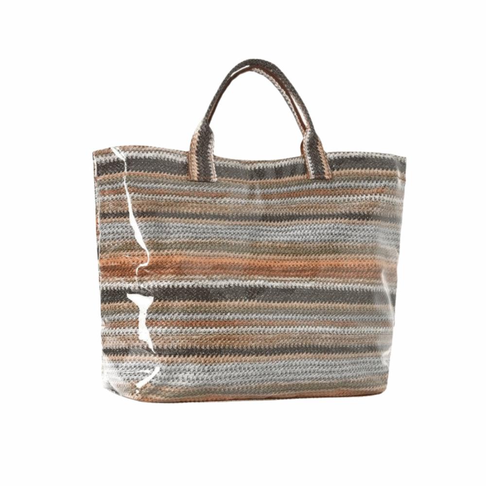 Waterproof Women s Shoulder Bag Large Capacity Striped Tote Pouch Striped PVC Tote Bag Shopping хаки