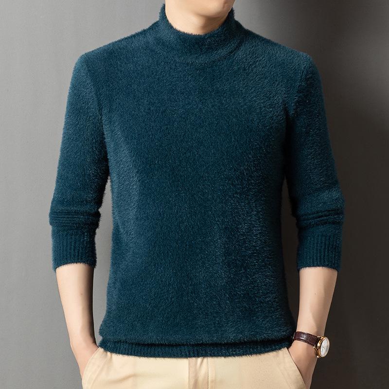 Men's Winter Knitwear: Mink Velvet, Half-High Collar Pullover Sweater