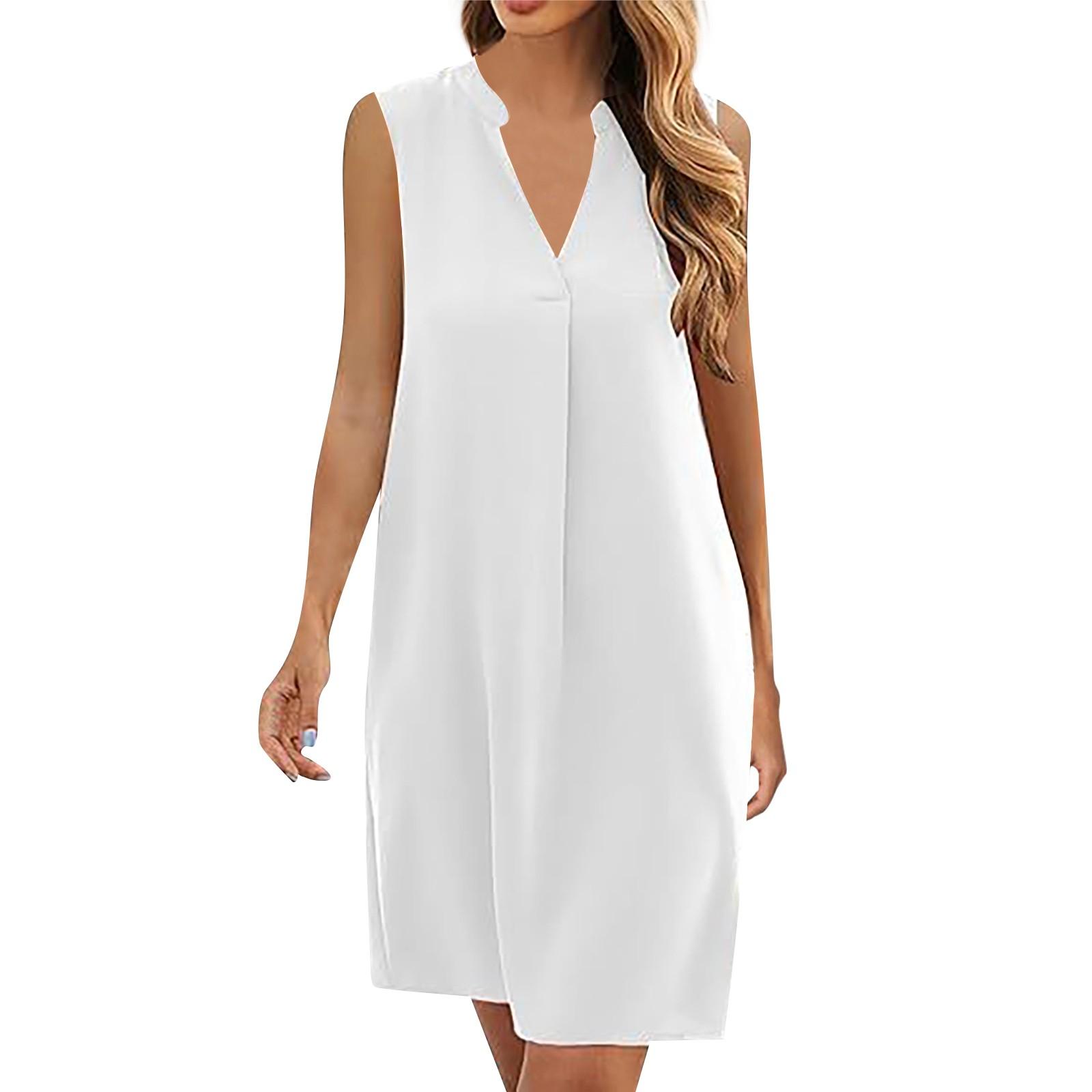

Женская модная свободная рубашка без рукавов с V-образным вырезом, однотонные платья XL белый