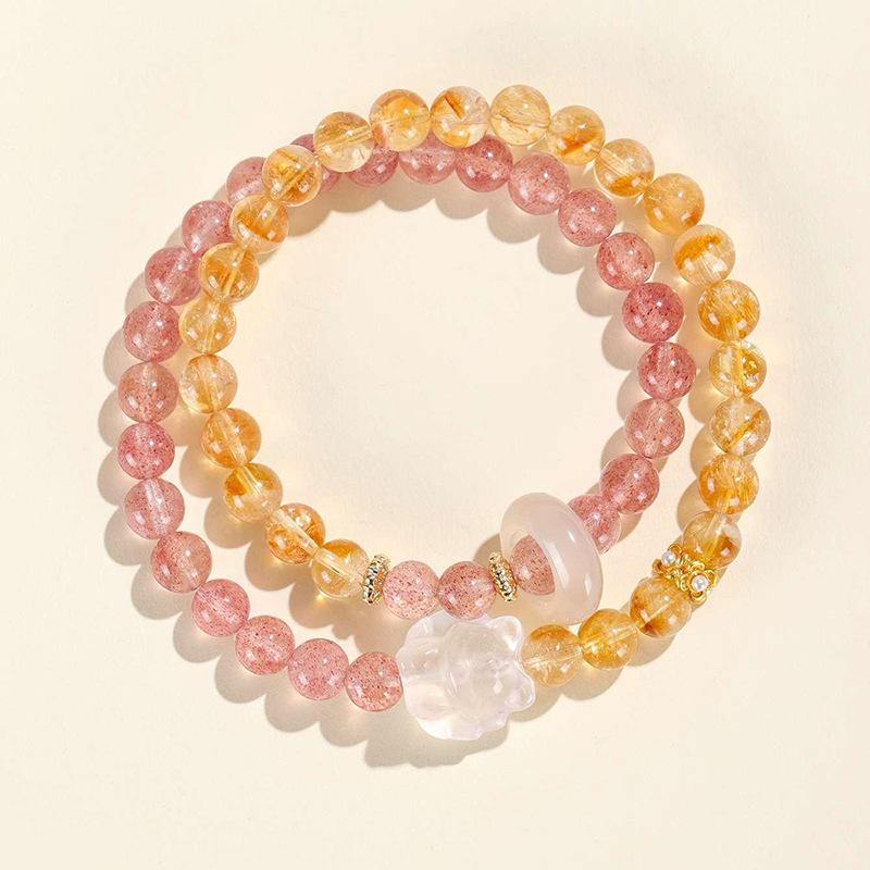 Natural stone crystal geometric beaded bracelet retro high-end bracelet women's niche light luxury versatile jewelry