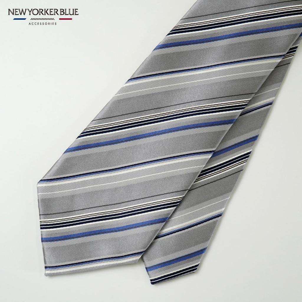 [New Yorker Blue] Striped (Multi-stripe) Necktie NB881615 Silver, One Size Fits All, Business Suit Style, Gift