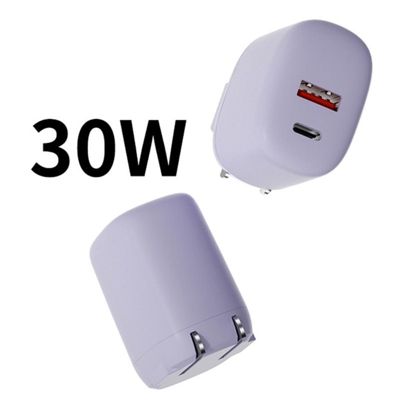 Portable 30W Power Delivery Quick Charging QC3.0 Charging Adapter, Double Port Type C+USB Wall Charger Small Designing