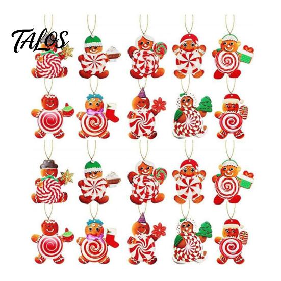 Rustic Xmas Tree Hanging Ornaments 20/30/40Pcs Wooden Christmas Ornaments, Candy Cane Lollipop Decor for Holiday Party Wreath Window Display